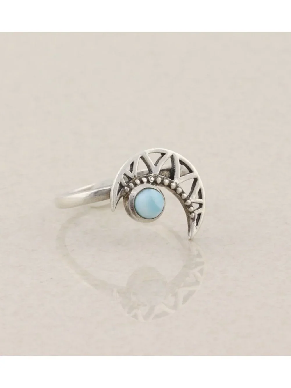Sterling Silver Larimar Blue Dolphin Stone Crescent Moon Ring Size 6 - Picture 4 of 8